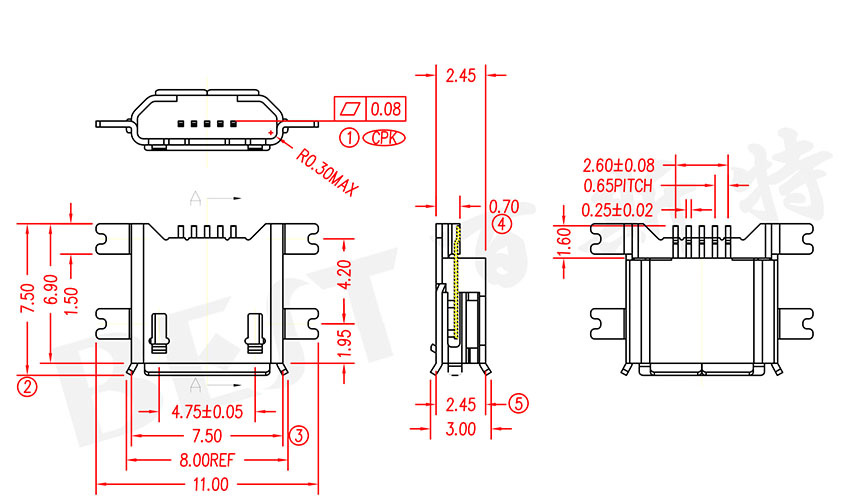 USB母座USB-MC-001-06參考圖紙