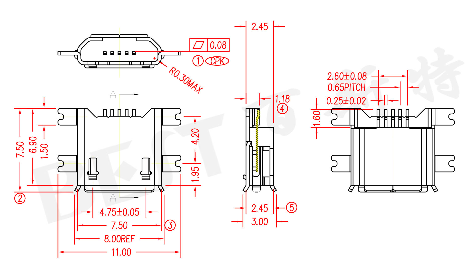 USB母座USB-MC-001-07參考圖紙