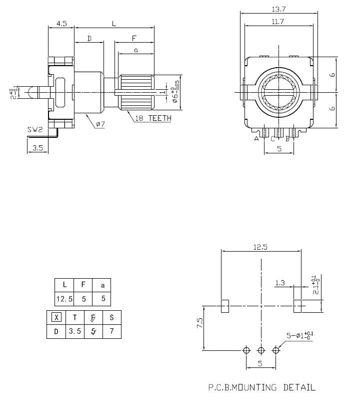 EC11編碼器EC11CO規(guī)格圖紙